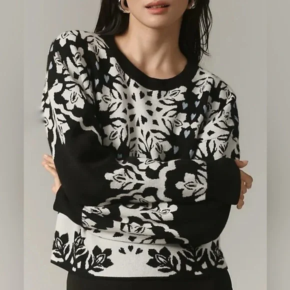 Anthropologie Maeve Crop Crew Neck Sweater